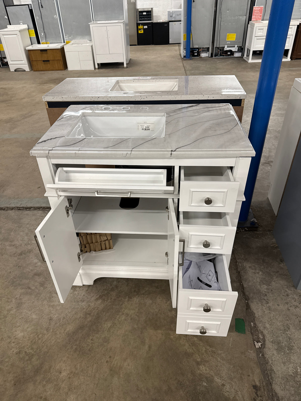Melpark 36 in. W x 22 in. D x 34.5 in. H Bath Vanity in White with Epoxied White Cultured Marble Top