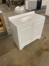 Glacier Bay 37 in. W x 19 in. D x 35 in. H Single Sink Freestanding Bath Vanity in White with White Cultured Marble Top