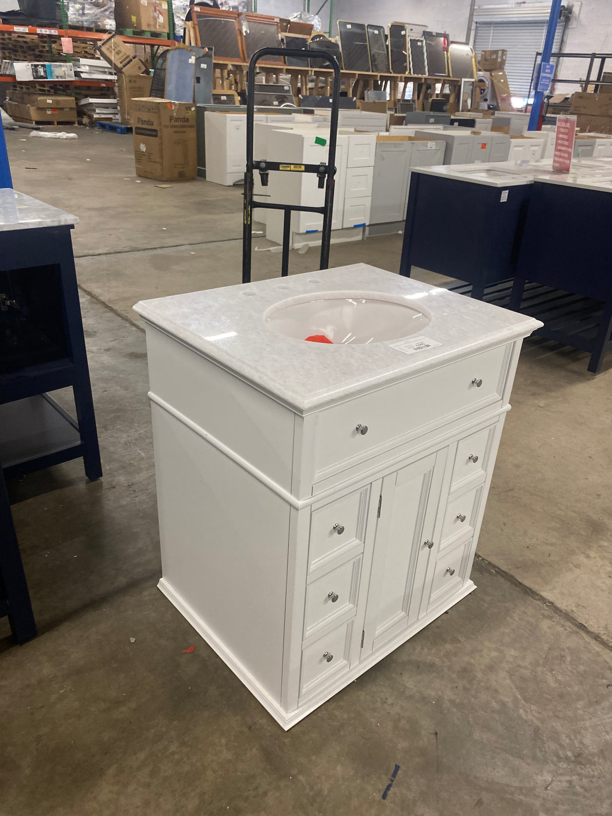 Hampton Harbor 28 in. W x 22 in. D Bath Vanity in White with Natural Marble Vanity Top in White