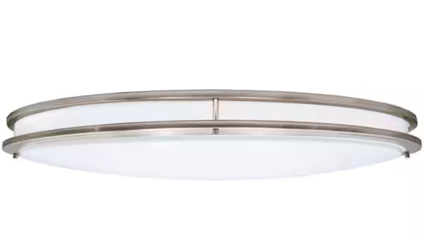 32 in. Oval LED Ceiling Mount Fixture, Dual Ring Satin Nickel, Dimmable, 3 CCT 4000K, 3200 Lumens