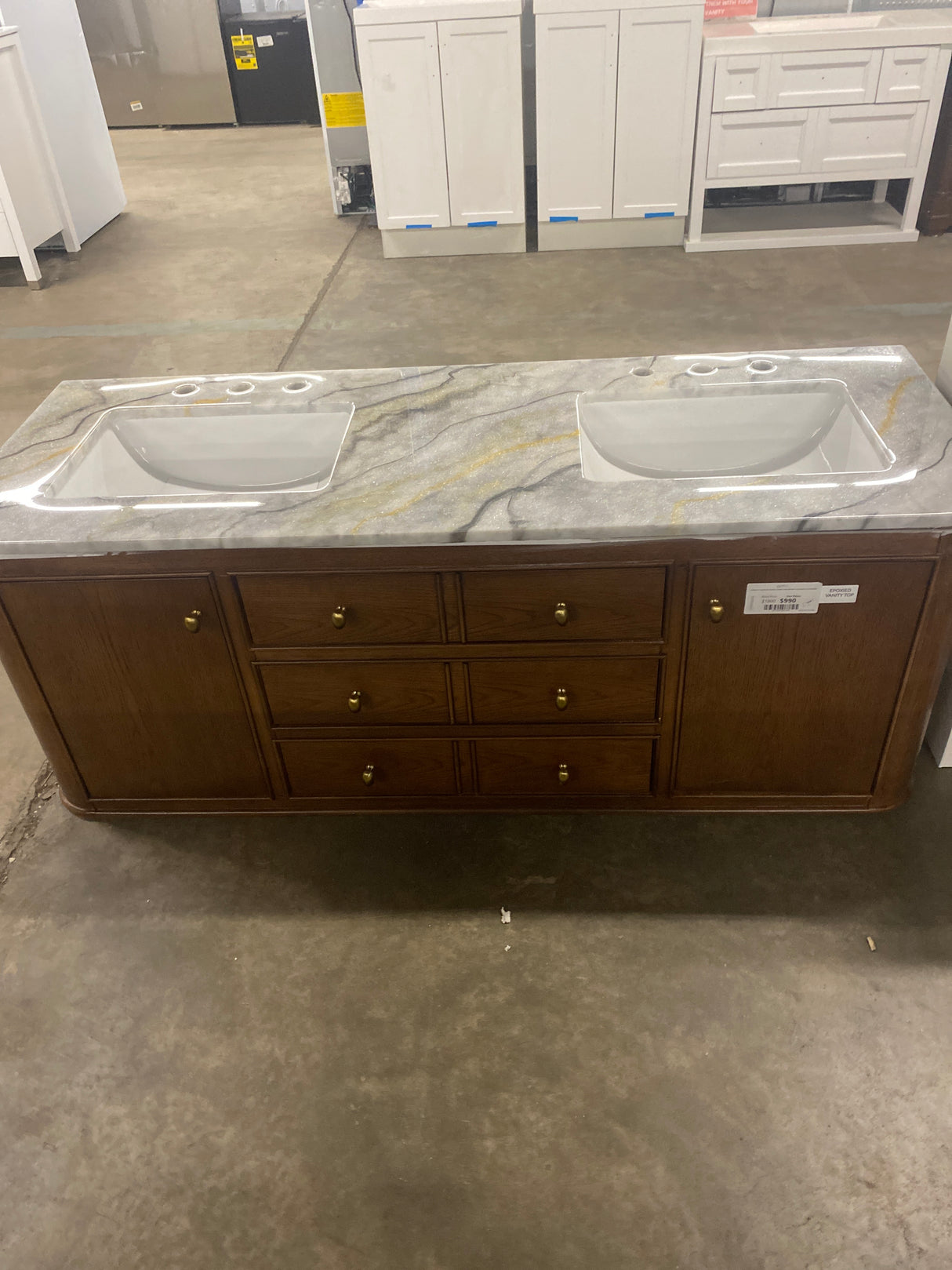 Collette 60 in. Double Sink Cinnamon Oak Bath Vanity with Epoxied White Carrara Marble Top (Assembled)