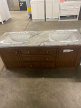 Collette 60 in. Double Sink Cinnamon Oak Bath Vanity with Epoxied White Carrara Marble Top (Assembled)