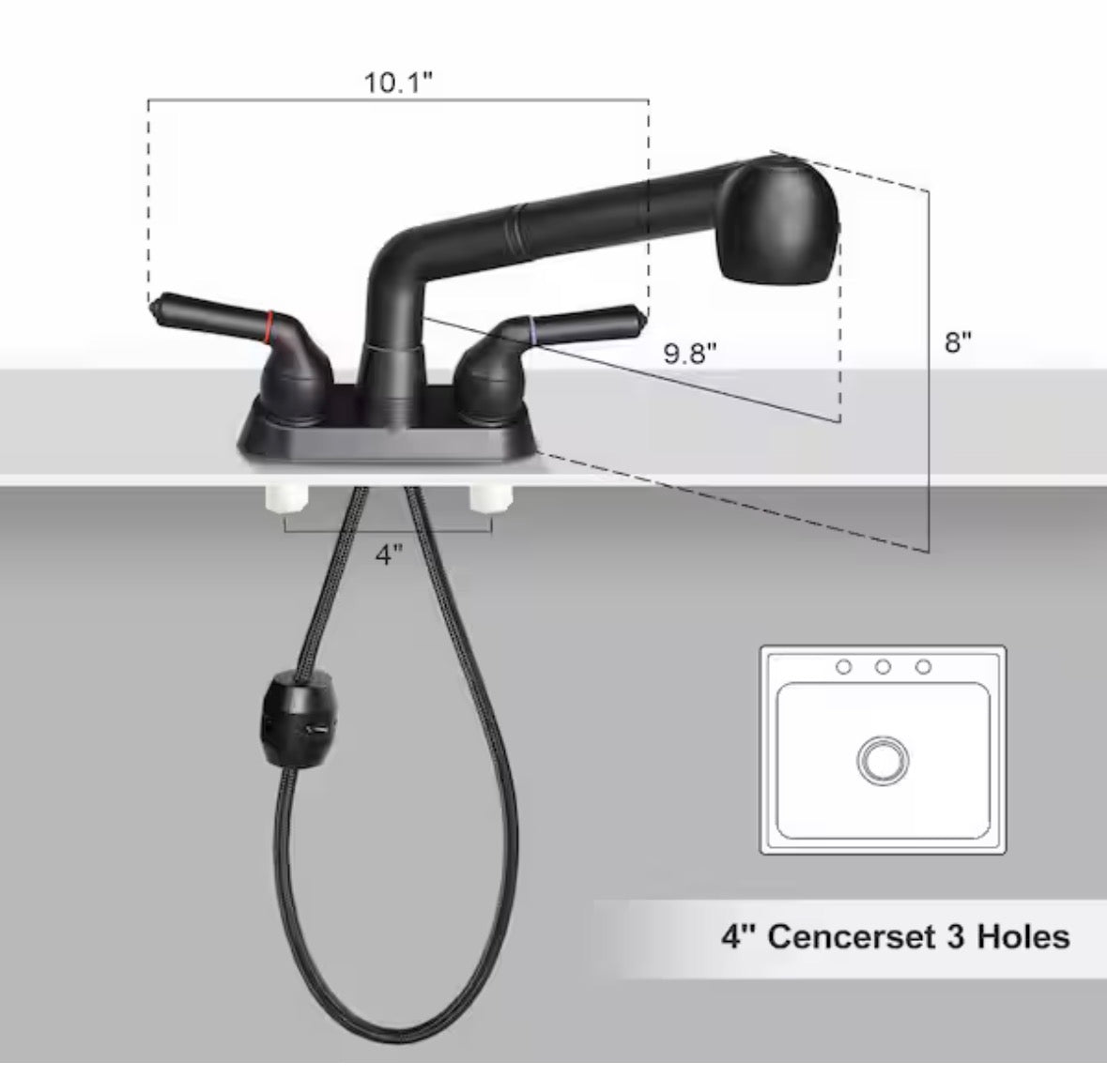 8 in. H x 10.1 in. W x 9.8 in. D Matte Black Utility Sink Faucet, Laundry Room Faucet with Pull Out Sprayer