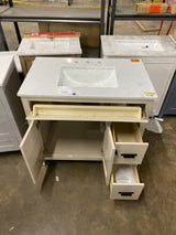 Stanhope 37 in. Single Sink Freestanding Even Better Beige Bath Vanity w/ Crystal White Engineered Stone Top (Assembled)