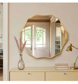 28 in. W x 32 in. H Scalloped Gold Aluminum Alloy Framed Irregular Wall Mirror