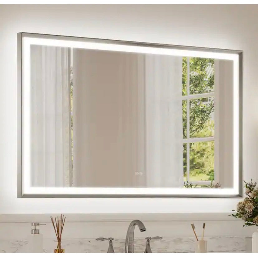 30 in. H x 48 in. W Morden LED Bathroom Vanity Mirror with 0.8 in. Beveled Frame in Brushed Nickel