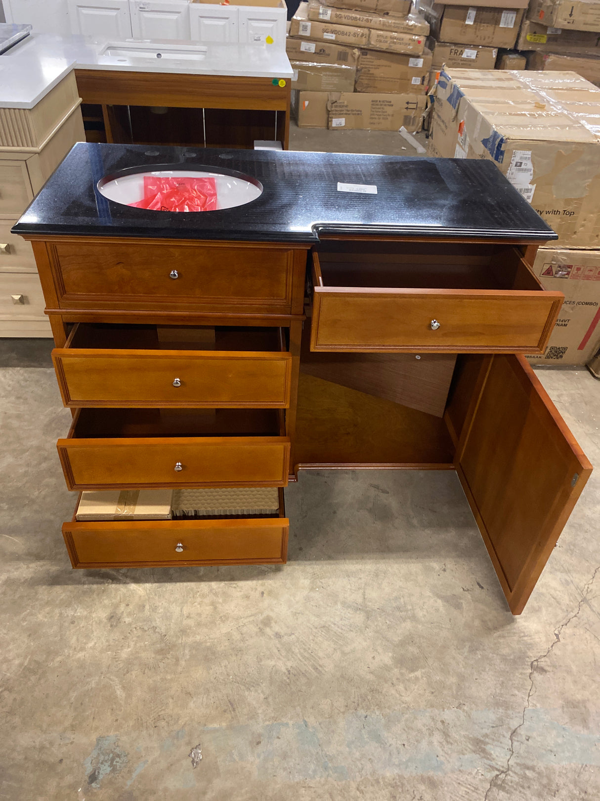Hampton Harbor 48 in. W x 22 in. D x 35 in. H Single Sink Freestanding Bath Vanity in Sequoia with Black Granite Top