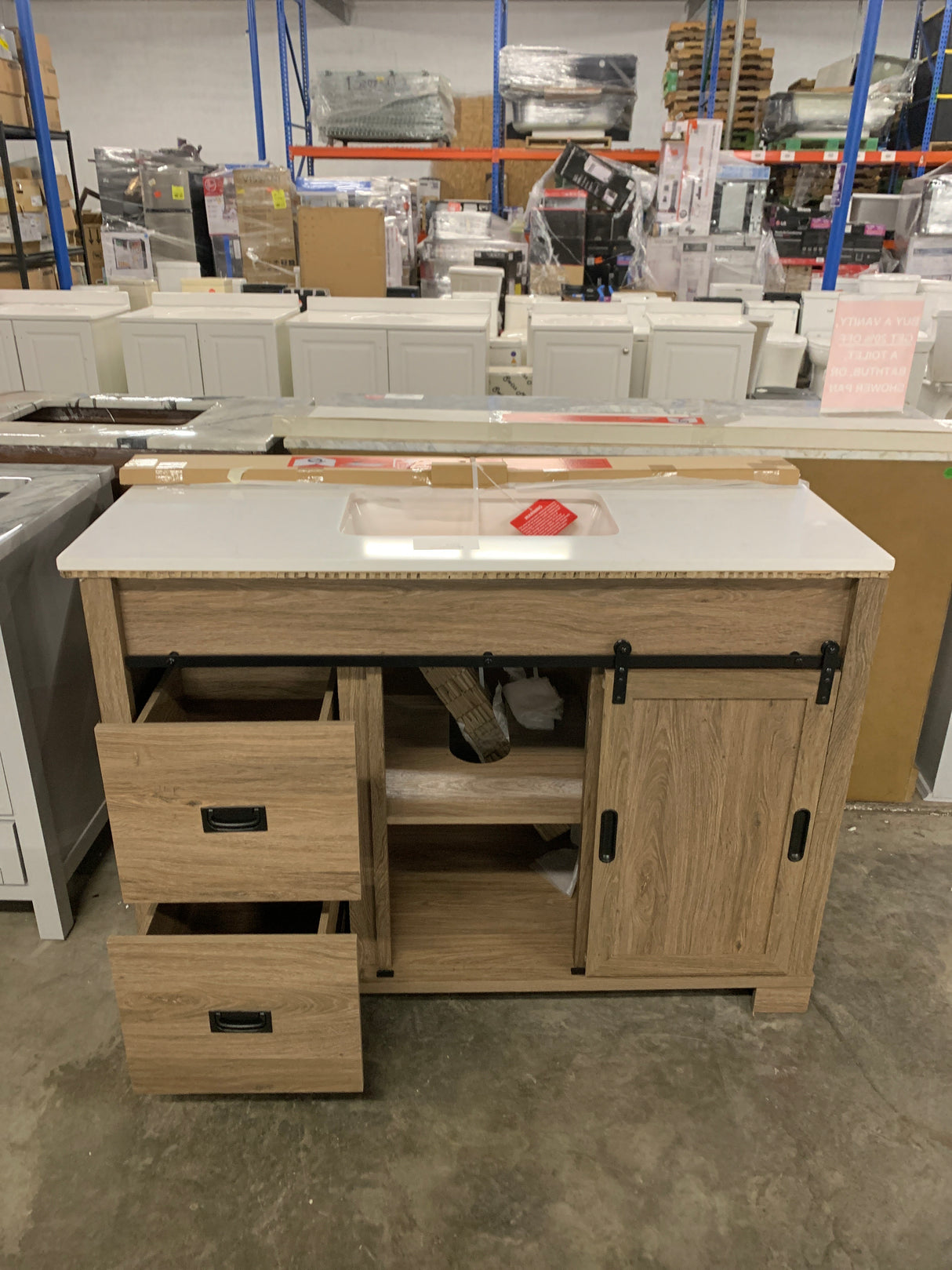 Brindley 48 in. W x 20 in. D x 35 in. H Single Sink Freestanding Bath Vanity in Aged Oak with White Engineered Stone Top