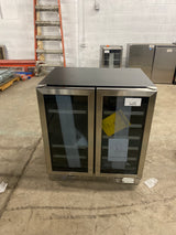 30 in. Dual Zone French Door 33 Bottle and 95 Can Wine and Beverage Cooler in Silver with Internal Blue LED Lighting
