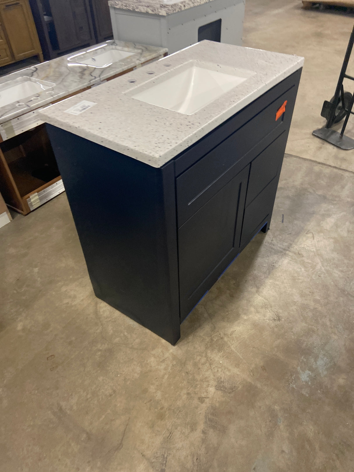 Clady 36.5 in. W x 18.75 in. D Bath Vanity in Deep Blue with Cultured Marble Vanity Top in Silver Ash with White Sink