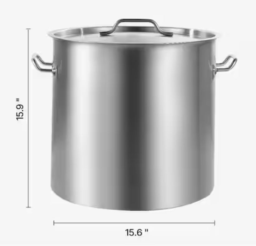 53 qt. Stainless Steel Stockpot, Large Cooking Pot with Lid & Handle, Heavy Duty Commercial Grade, Sanding Treatment