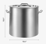 53 qt. Stainless Steel Stockpot, Large Cooking Pot with Lid & Handle, Heavy Duty Commercial Grade, Sanding Treatment
