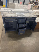 Beaufort 60 in. Double Sink Midnight Blue Bath Vanity with White Engineered Stone Top and faucet (Assembled)