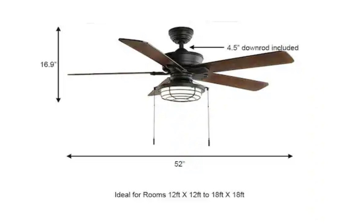 Norwood 52 in. Indoor/Outdoor LED Matte Black Damp Rated Downrod Ceiling Fan with Light Kit and 5 Reversible Blades