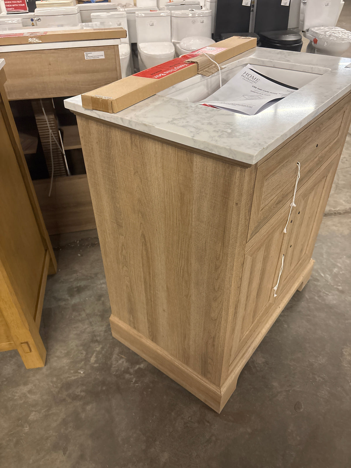 Doveton 30 in. W x 19 in. D x 34.50 in. H Freestanding Vanity in Weathered Tan with White Engineered Stone Top