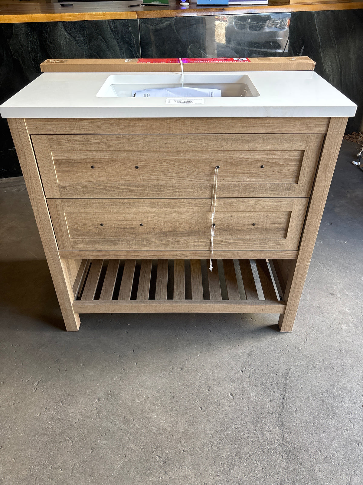 Autumn 36 in. W x 19 in. D x 34.5 in. H Single Sink Bath Vanity in Weathered Tan with White Engineered Stone Top