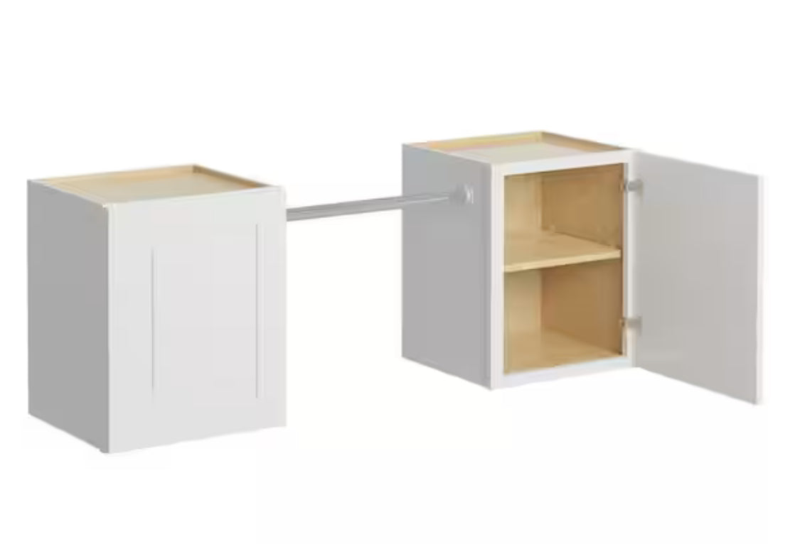 Greenwich Verona White 23 in. H x 58 in. W x 12 in. D Plywood Laundry Room Wall Cabinet and Pole ext 76 in. w/ 2 Shelves