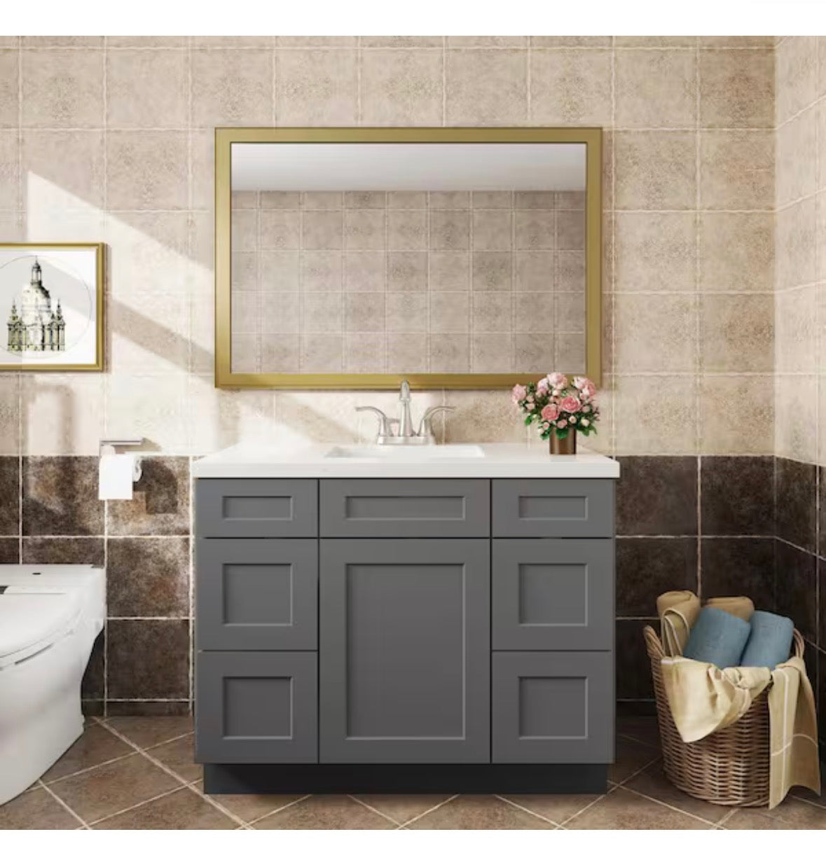 42 in. W x 21 in. D x 34.5 in. H in Shaker Grey Plywood Ready to Assemble Floor Vanity Sink Base Kitchen Cabinet