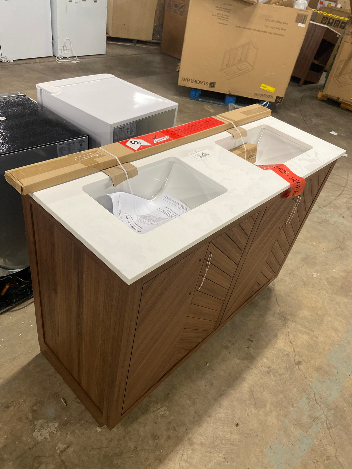 Huckleberry 48 in. Double Sink Spiced Walnut Bath Vanity with White Engineered Stone Top (Assembled)