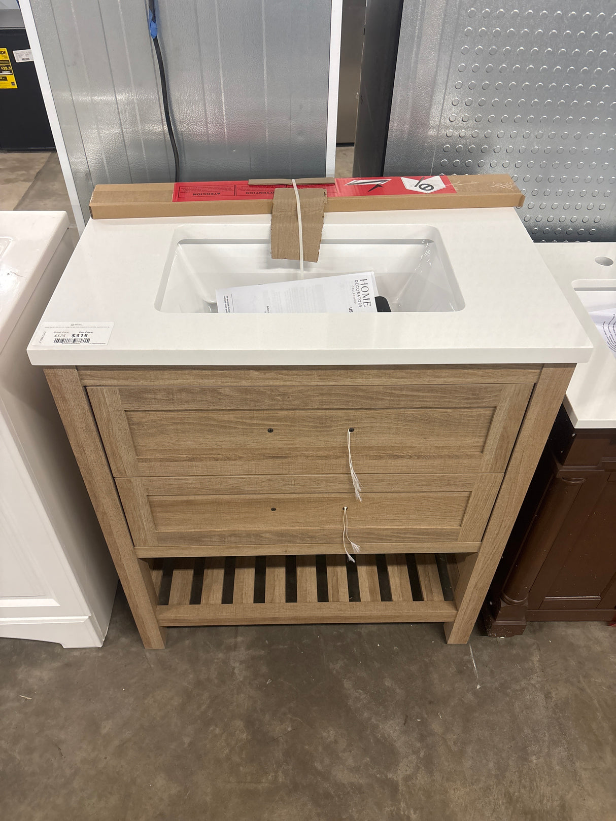 Autumn 30 in. W x 19 in. D x 34 in. H Single Sink Bath Vanity in Weathered Tan with White Engineered Stone Top