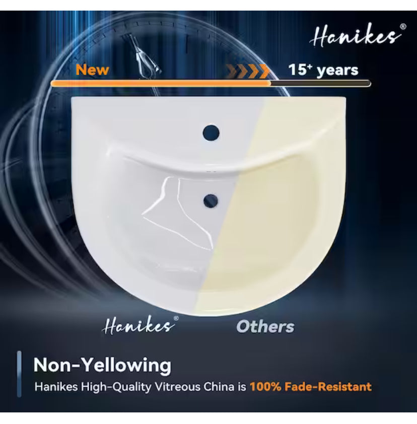 20 1/2 in. White Vitreous China Pedestal Combo Bathroom Sink in U-Shape Design with Overflow