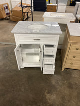 Timeless Home 32 in. W x 21.5 in. D x 35 in. H Single Bathroom Vanity in White with White Marble Top and White Basin