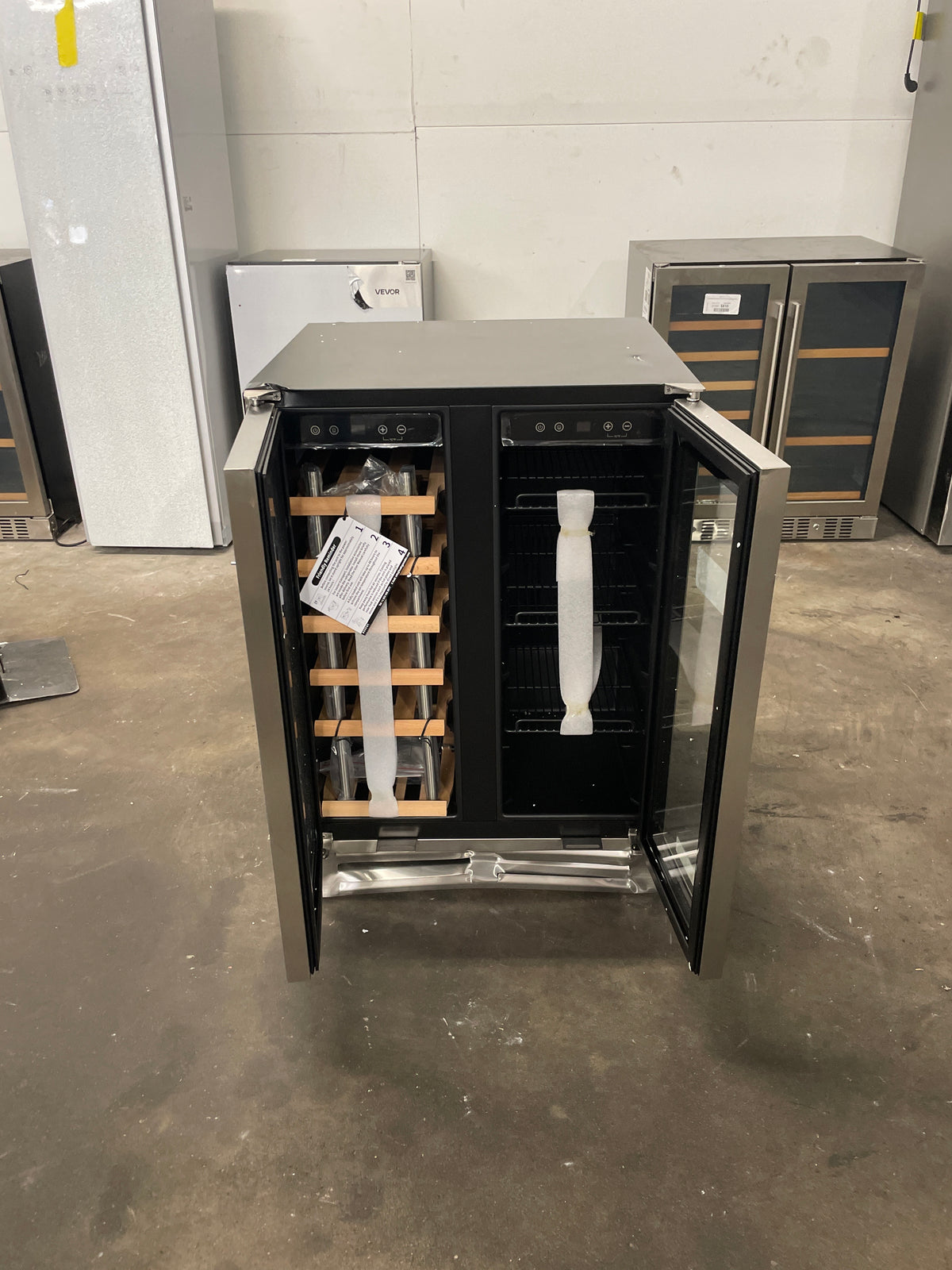 24 in. Dual Zone 19-Wine Bottle & 57-Can Beverage & Wine Cooler with removable Shelves & Child Lock in Stainless Steel