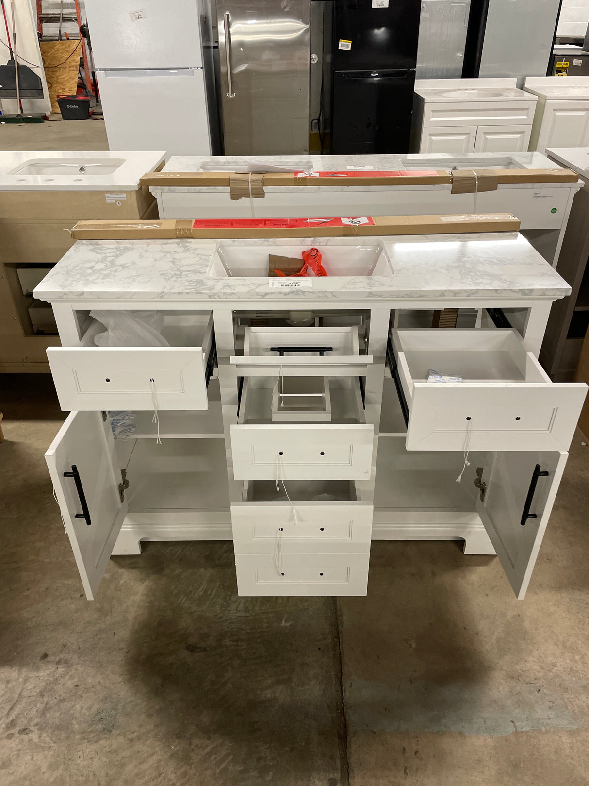 Doveton 48 in. W x 19 in. D x 34 in. H Single Sink Bath Vanity in White with White Engineered Marble Top