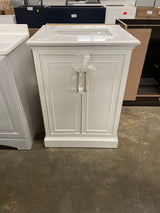Ravenscroft 25 in. Single Sink Freestanding Bath Vanity in White Swan w/ Carrara White Engineered Stone Top (Assembled)