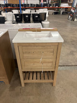 Autumn 24 in. W x 19 in. D x 34 in. H Single Sink Bath Vanity in Weathered Tan with White Engineered Stone Top