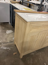 Beaufort 60 in. Double Sink Freestanding Light Birch Bath Vanity with White Engineered Stone Top (Assembled)