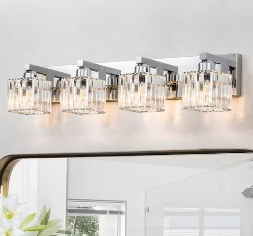 Orillia 27.5 in. 4-Light Chrome Bathroom Vanity Light with Crystal Shades