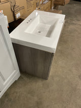Larissa 31 in. Single Sink White Washed Oak Floating Bath Vanity with White Cultured Marble Top (Assembled)