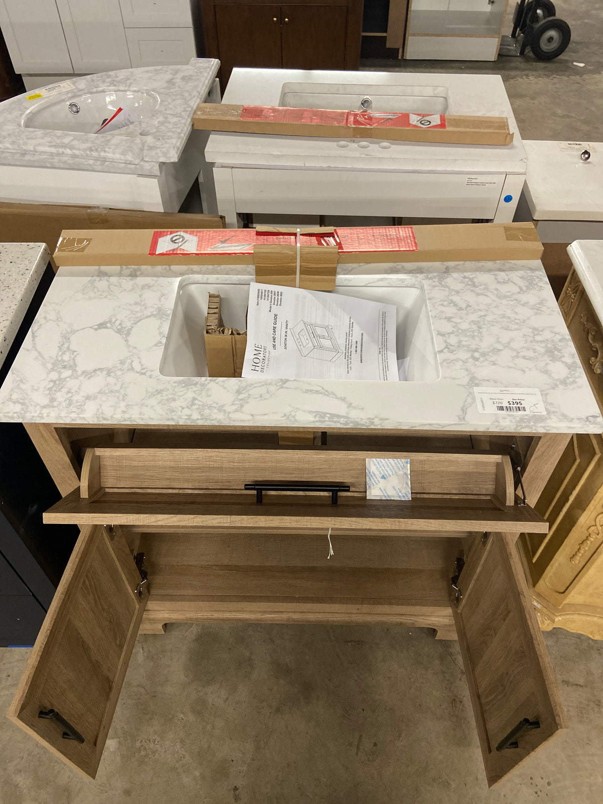 Doveton 36 in. W x 19 in. D x 34.50 in. H Freestanding Vanity in Weathered Tan with White Engineered Stone Top