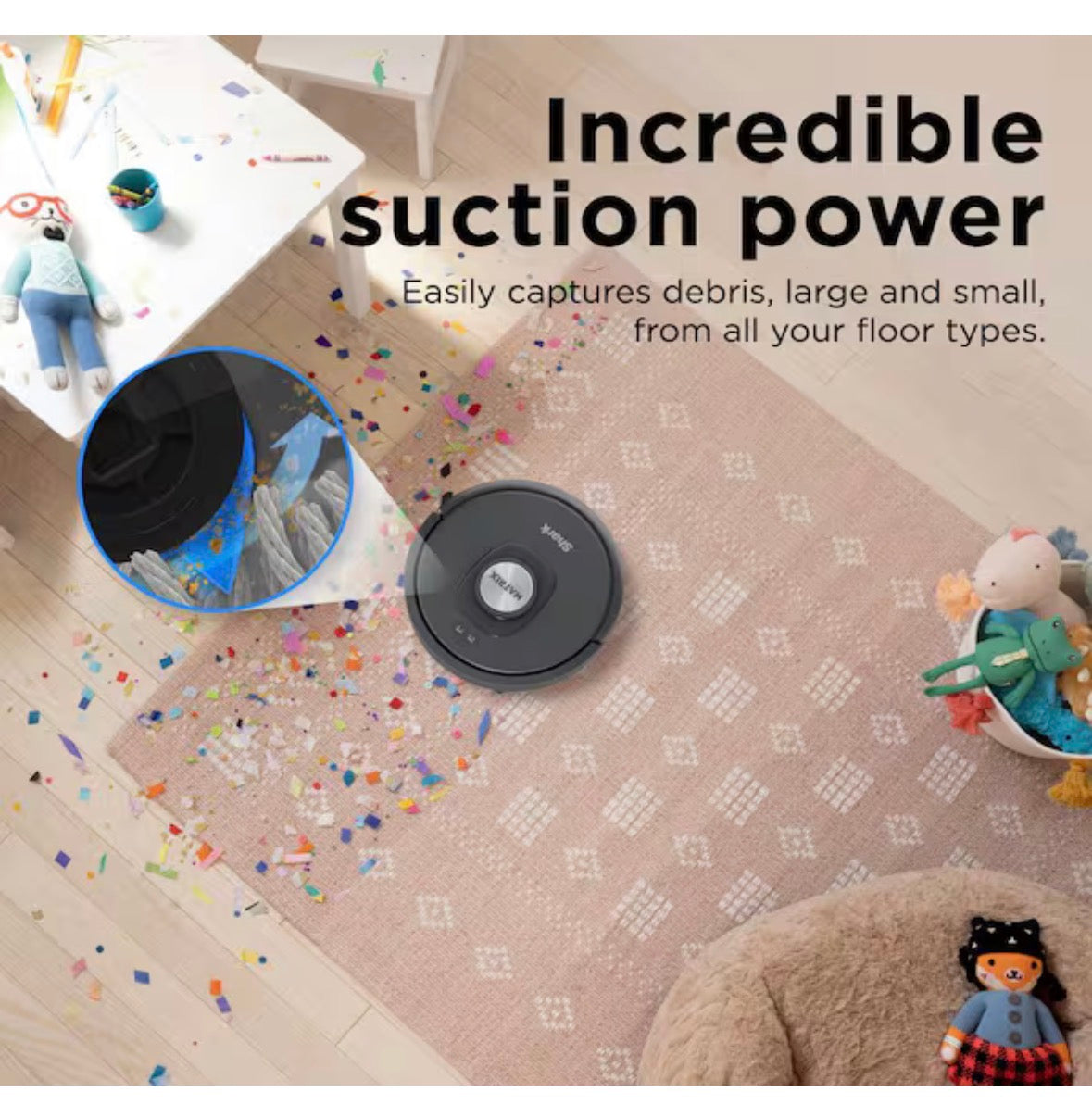 Matrix Self Emptying 13.39 in. Robotic Vacuum with Smart Navigation Self-Cleaning Brushroll in Black