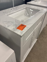 Doveton 30 in. W x 19 in. D x 34.5 in. H Single Sink Bath Vanity in White with White Engineered Stone Top