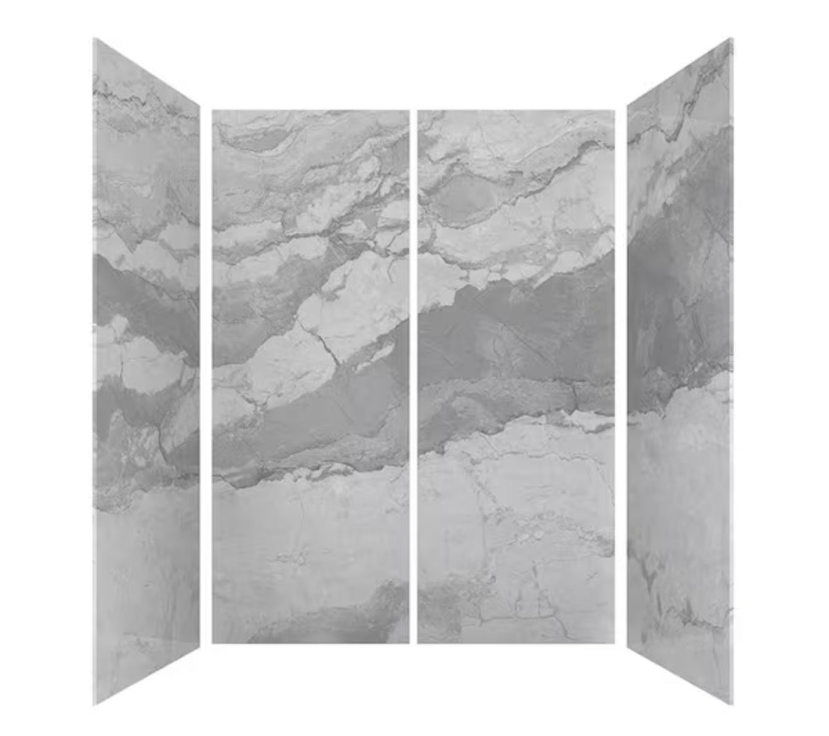 60 in. L x 36 in. W x 84 in H Glue-Up Alcove Solid Composite Stone 4-Piece Shower Wall Set in Italian Ice