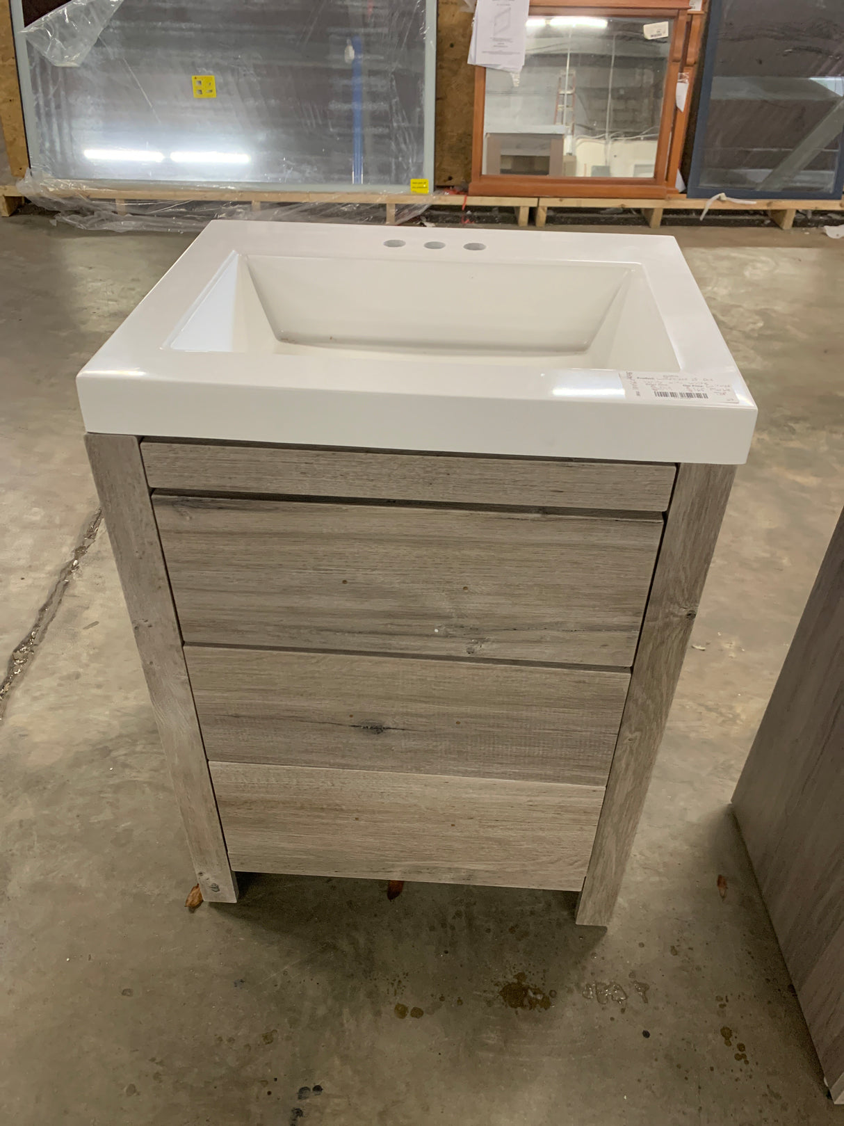 Woodbrook 25 in. Single Sink White Washed Oak Bath Vanity with White Cultured Marble Top