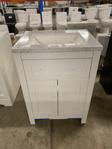 Clady 25 in. W x 19 in. D x 35 in. H Single Sink Freestanding Bath Vanity in White with Silver Ash Cultured Marble Top