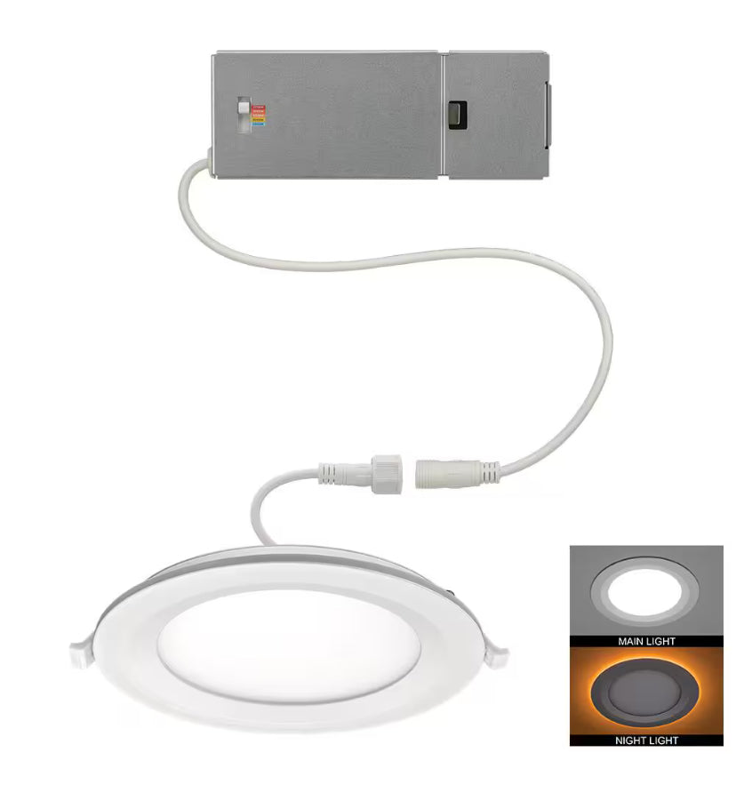 6 in. Canless Adjustable CCT Integrated LED Recessed Light Trim with Night Light 900 Lumens New Construction Remodel