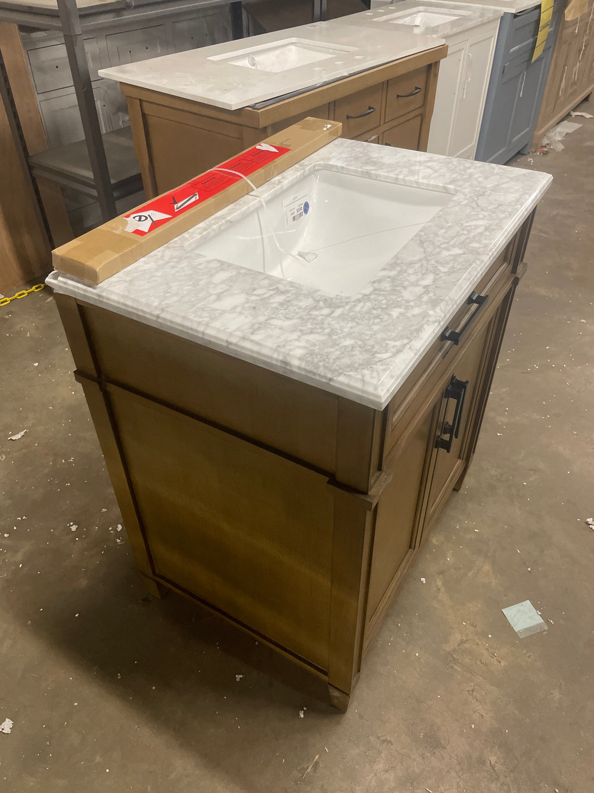 Caville 30 in. W x 22 in. D x 34 in. H Single Sink Bath Vanity in Almond Latte with Carrara Marble Top