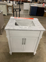 Aberdeen 30 in. W x 22 in. D x 34 in. H Single Sink Bath Vanity in White with Carrara Marble Top