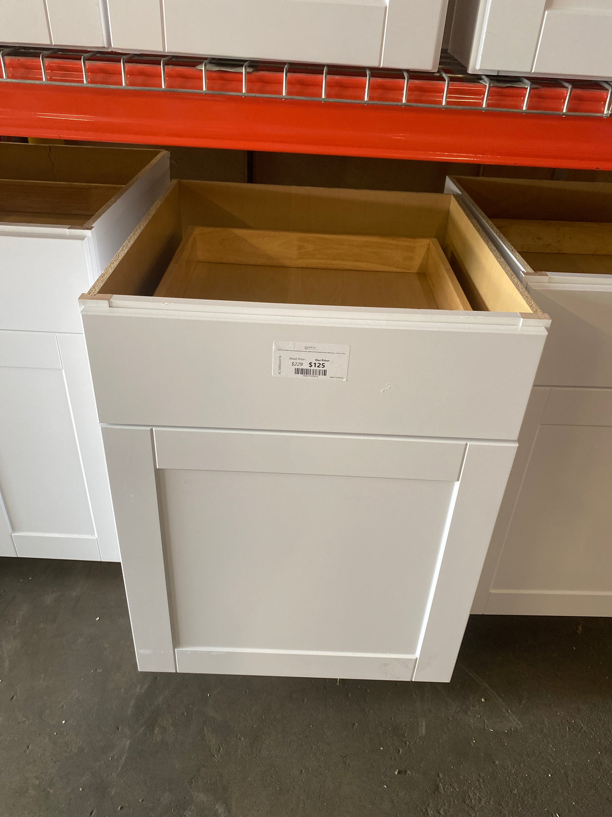 Shaker Satin White Stock Assembled Base Kitchen Cabinet with Ball-Bearing Drawer Glides (24 in. x 34.5 in. x 24 in.)