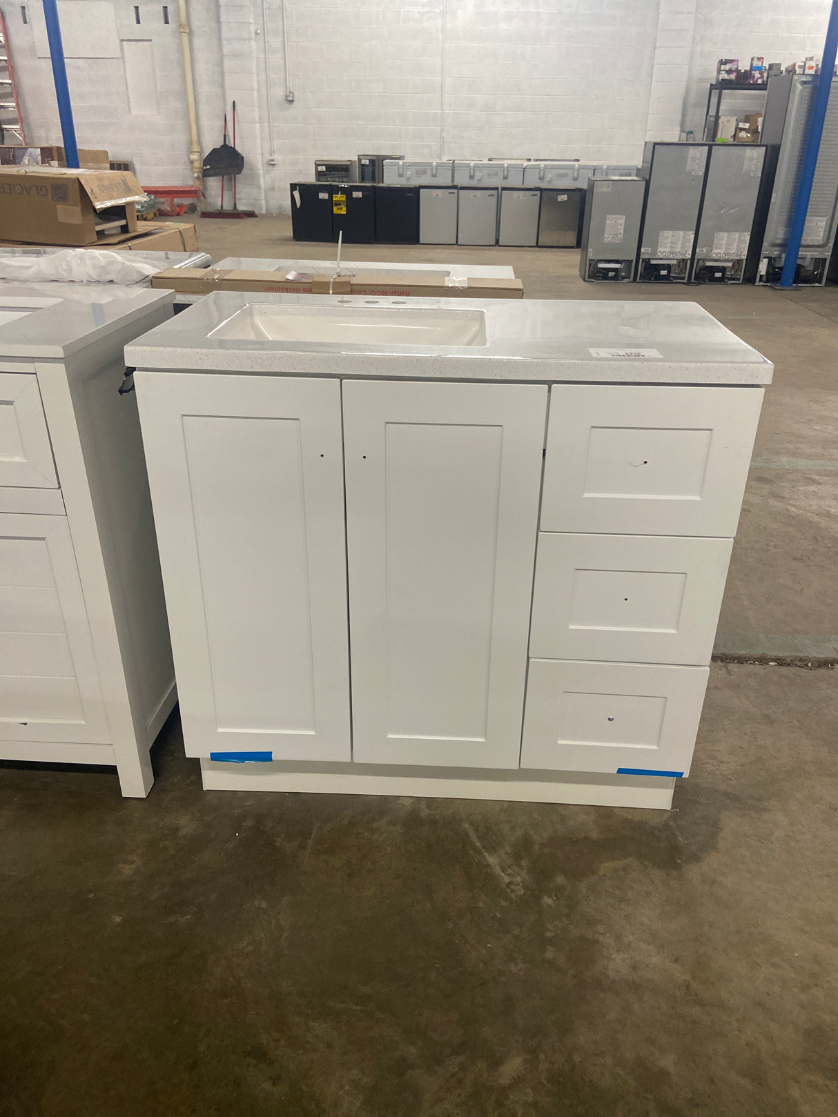 Bannister 37 in. W x 19 in. D x 35 in. H Single Sink Freestanding Bath Vanity in White with White Cultured Marble Top