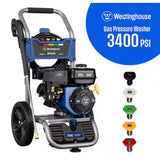 3400 PSI 2.6 GPM Gas Powered Axial Cam Pump Cold Water Pressure Washer with Soap Tank and 5 Quick Connect Tips