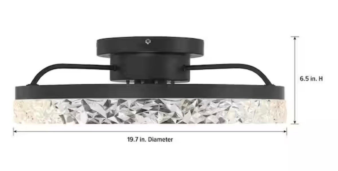 Circlet 20 in. Integrated LED Indoor Matte Black Glam Fandelier with 5 White Light Settings and Remote Control