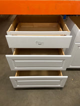 Hampton 36 in. W x 24 in. D x 34.5 in. H Assembled Drawer Base Kitchen Cabinet in Satin White with Full Extension Glides