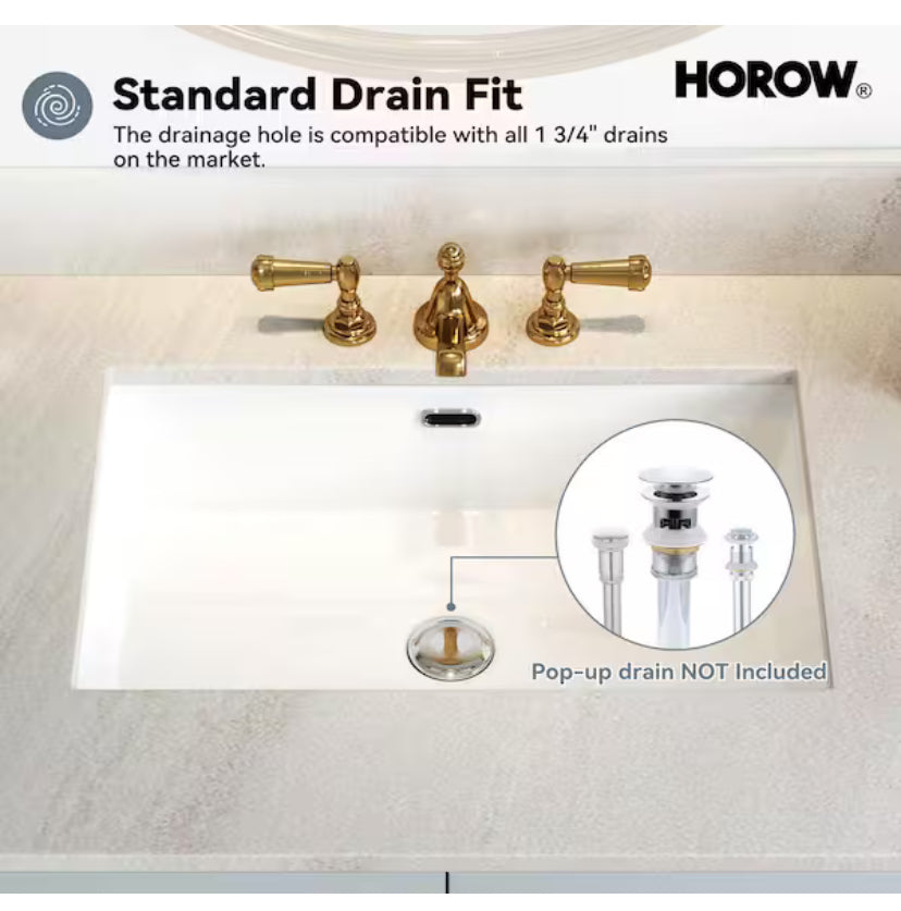 23-5/8 in.Rectangle Undermount Bathroom Sink in White with Overflow Drain