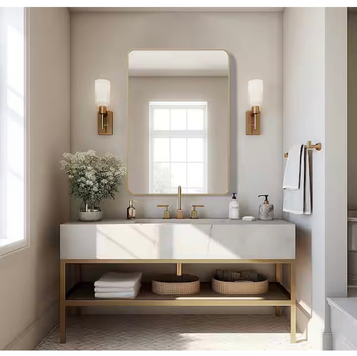 24 in. W x 36 in. H Gold Vanity Rectangle Wall Mirror Aluminum Alloy Frame Bathroom Mirror