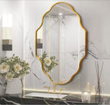 24 in. W x 36 in. H Scalloped Gold Aluminum Alloy Framed Wall Mirror Irregular Decor Mirror for Living Room, Bathroom
